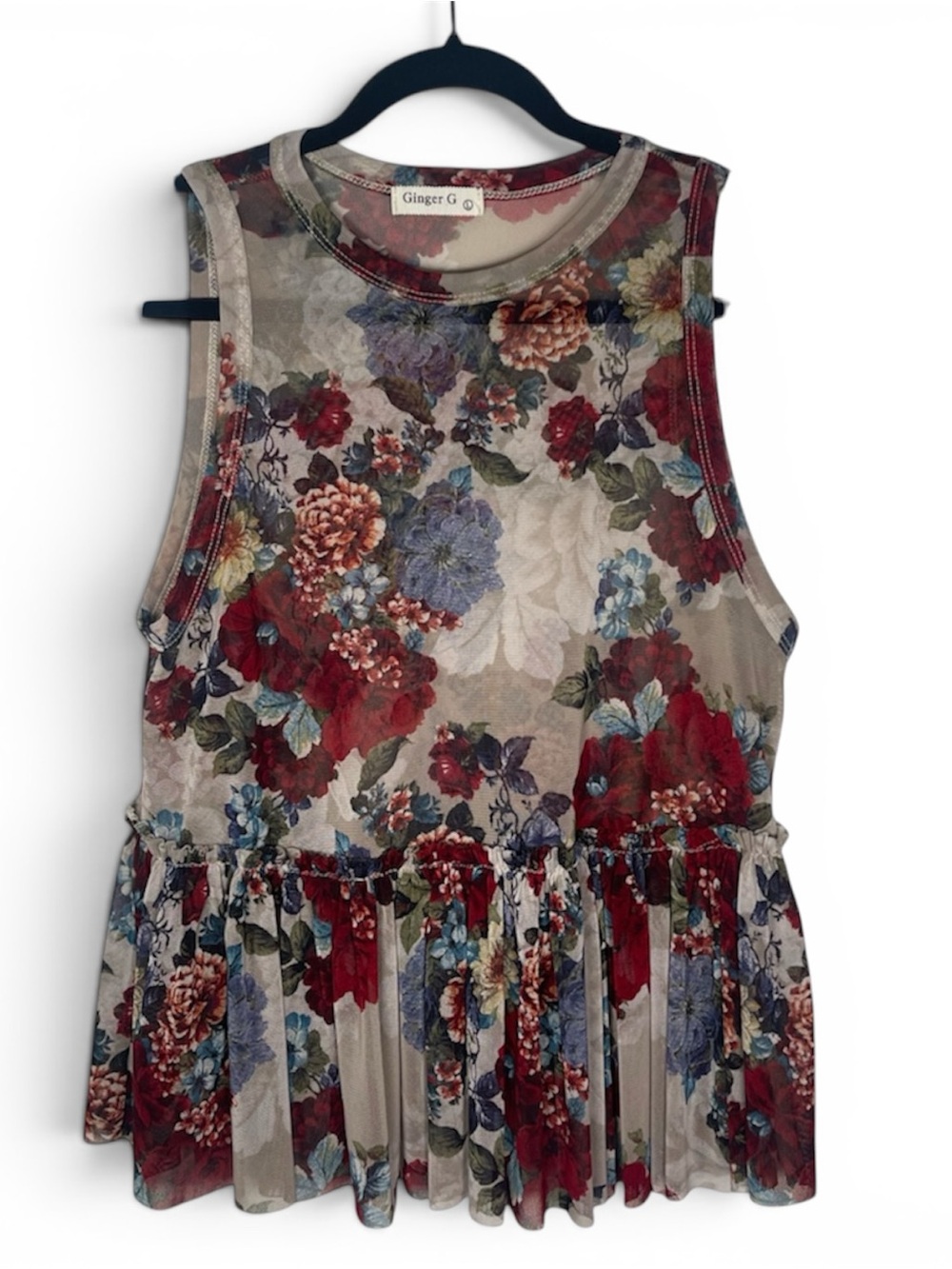 Ginger G Floral Peplum Tank - Red, Blue, Cream, Bohemian colorful look!